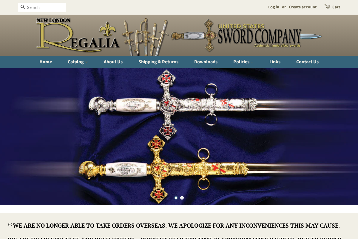 New London Regalia homepage screenshot
