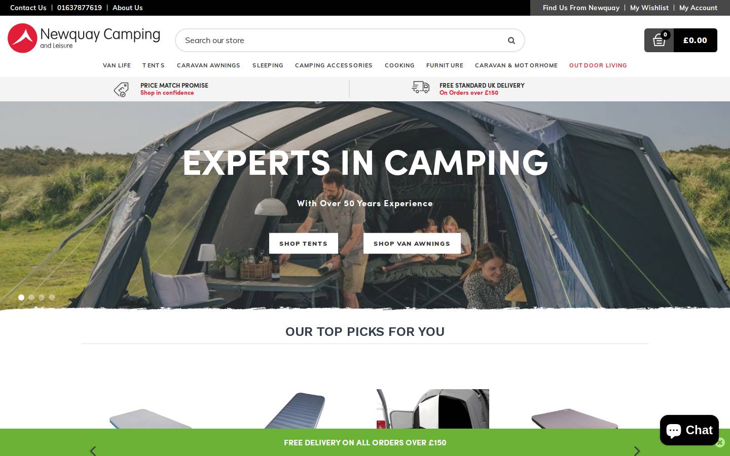 Newquay Camping and Leisure homepage screenshot