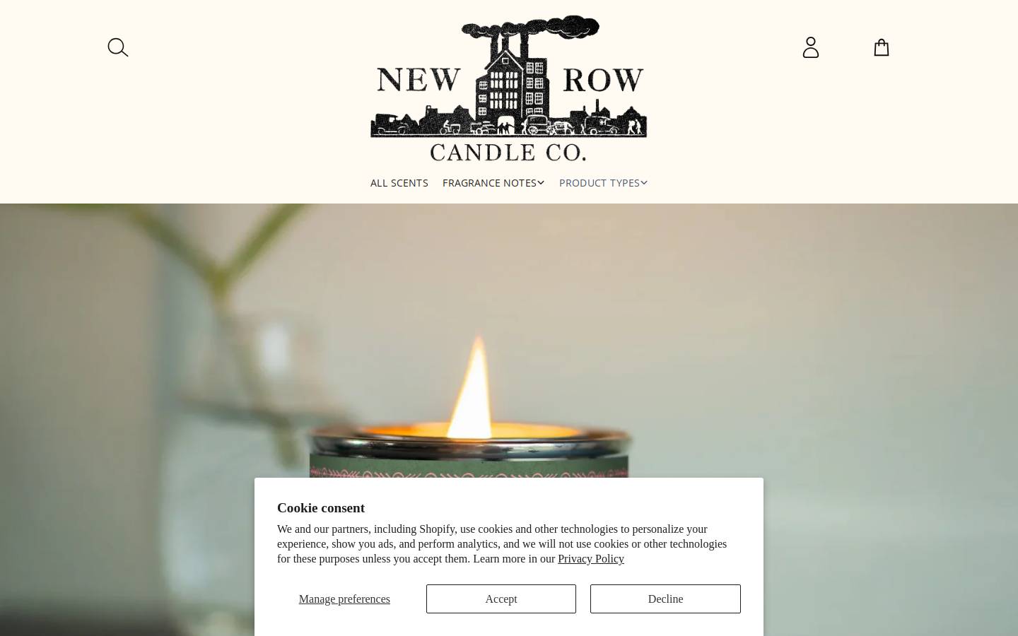 newrowcandleco.com homepage screenshot