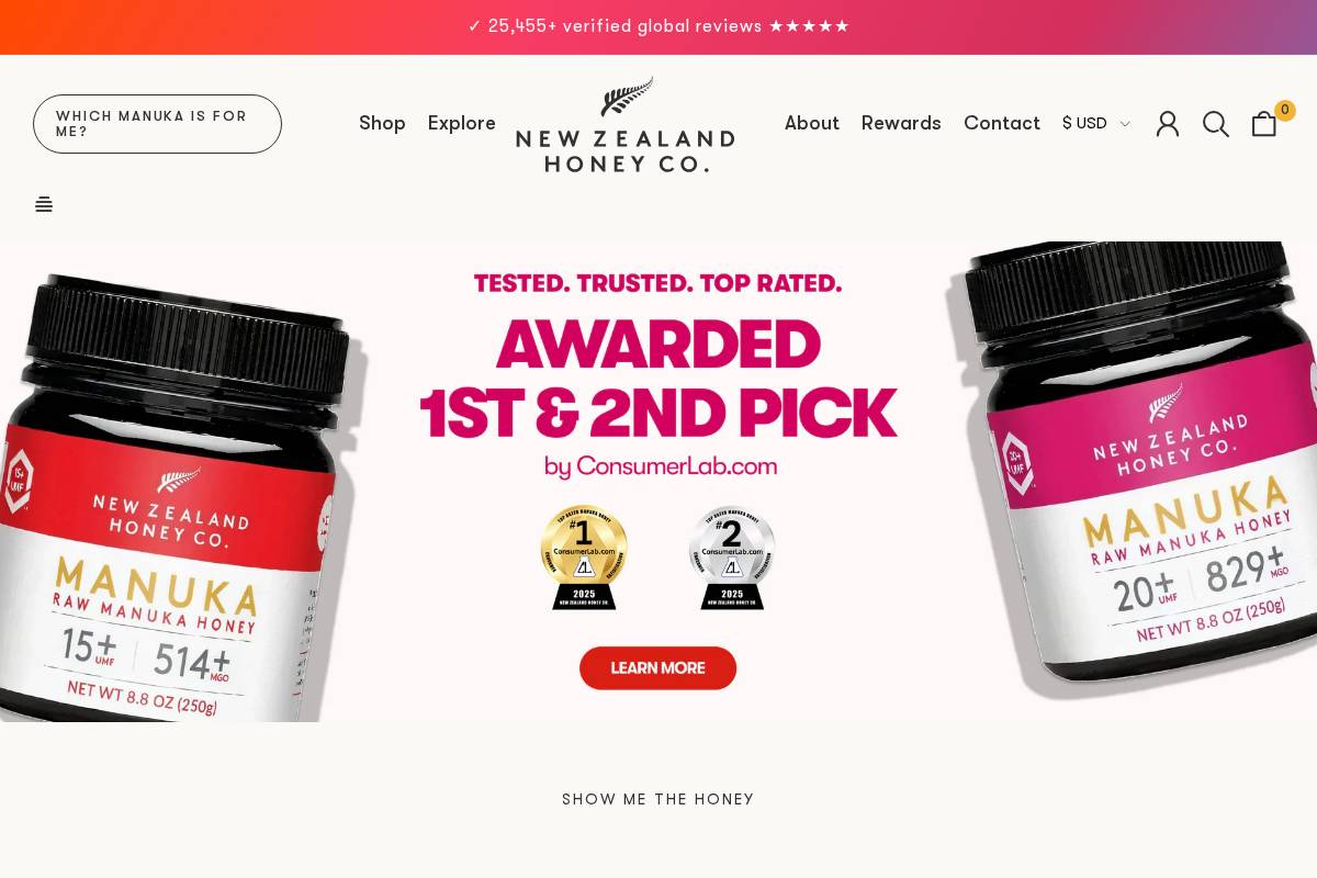 New Zealand Honey Co. homepage screenshot