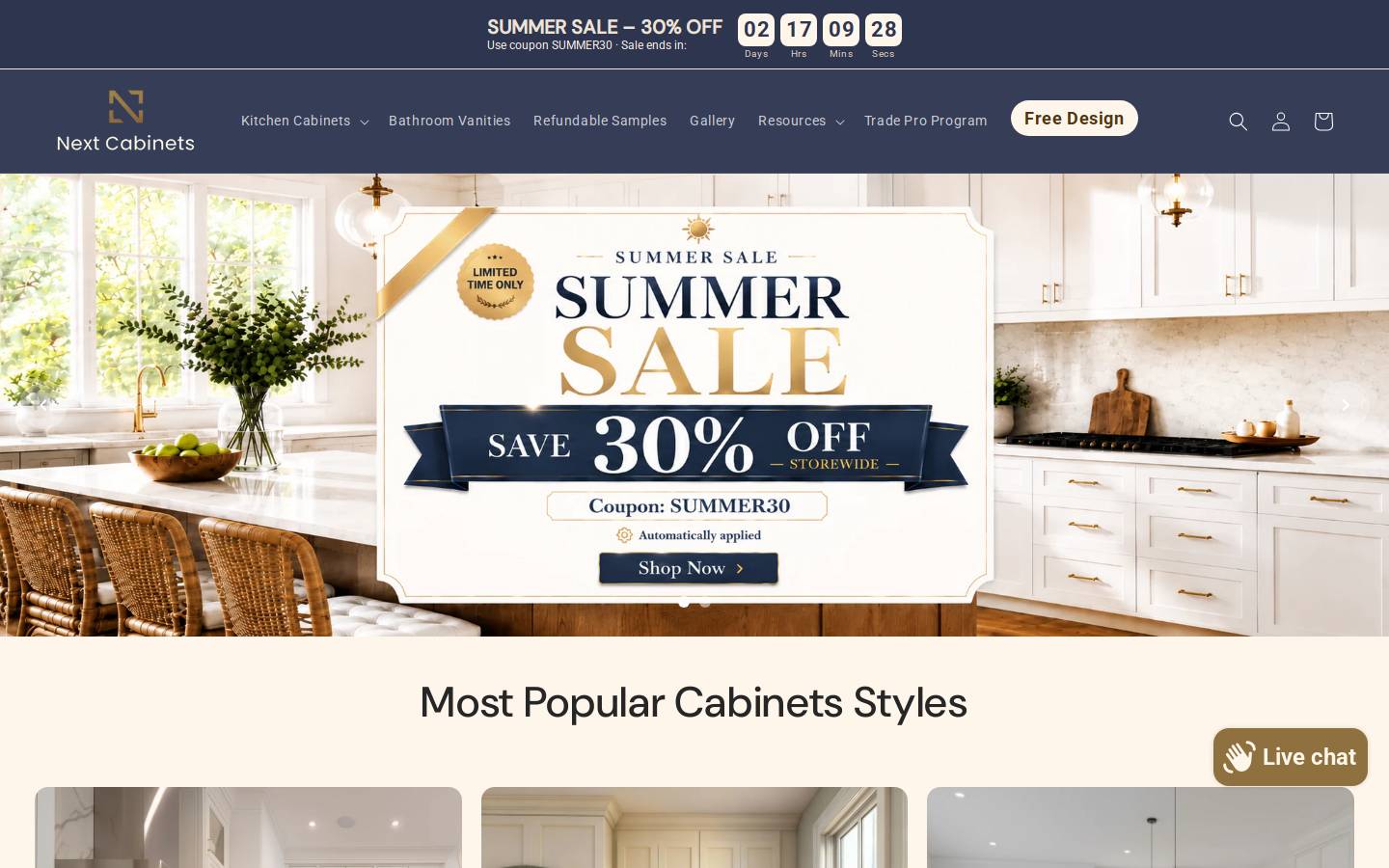 Nextcabinets homepage screenshot