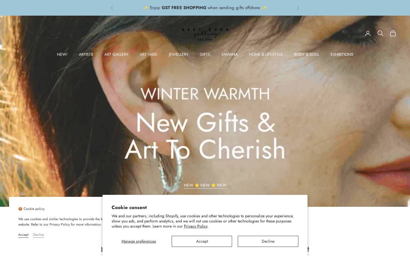 nextdoorgallery.co.nz homepage screenshot