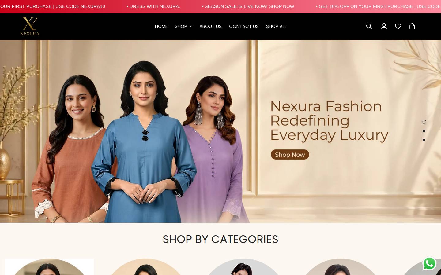 nexurafashion.com homepage screenshot