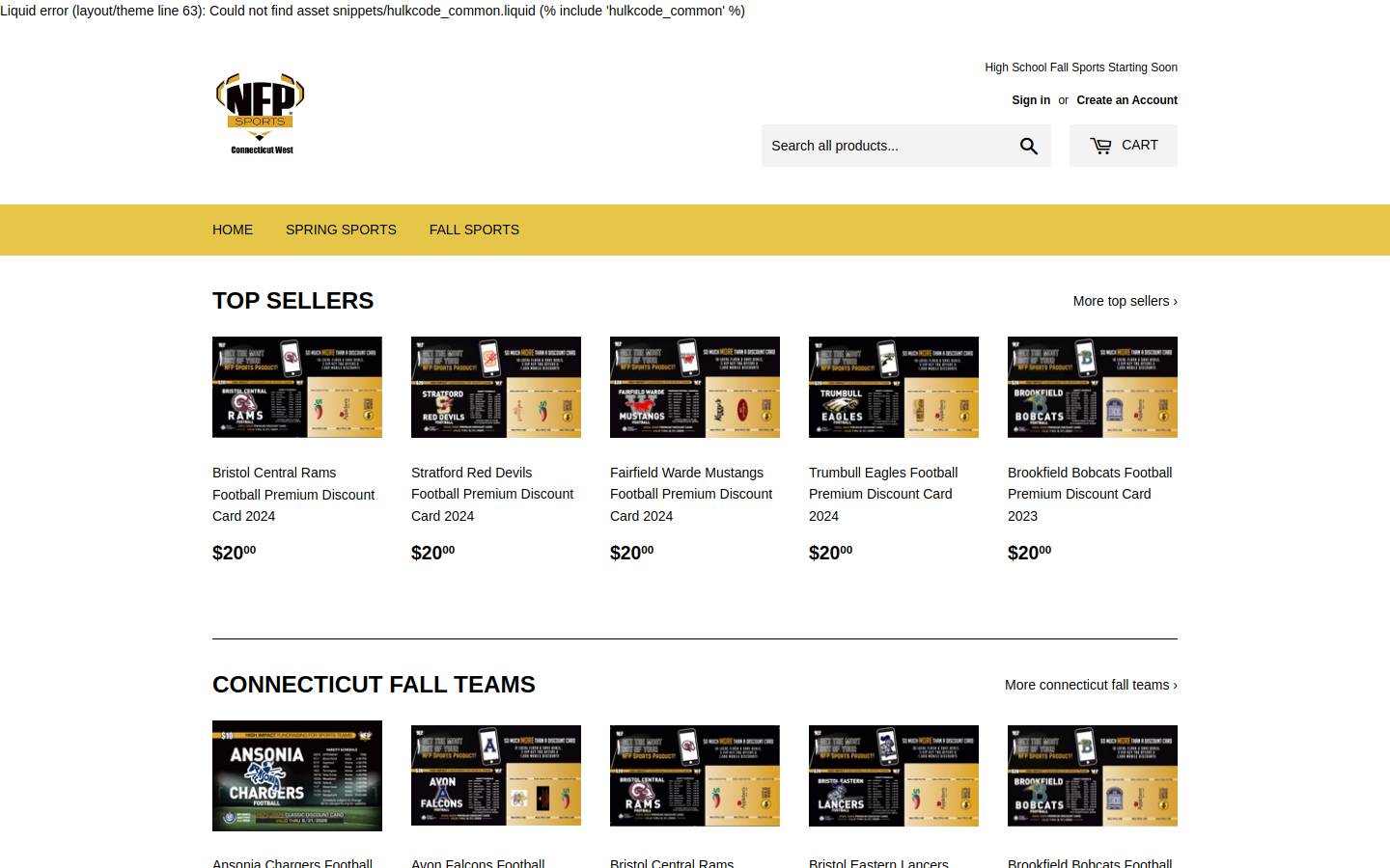 nfpsportsctwest.com homepage screenshot