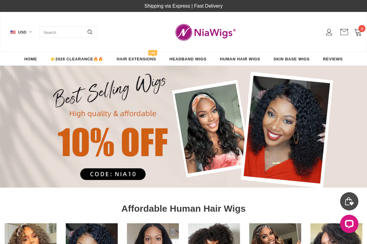 NiaWigs homepage screenshot