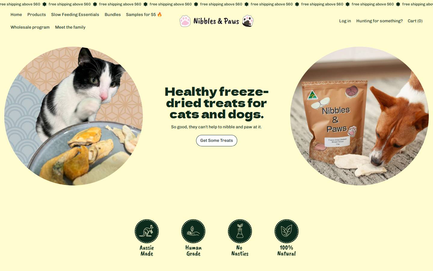nibblesandpaws.com homepage screenshot
