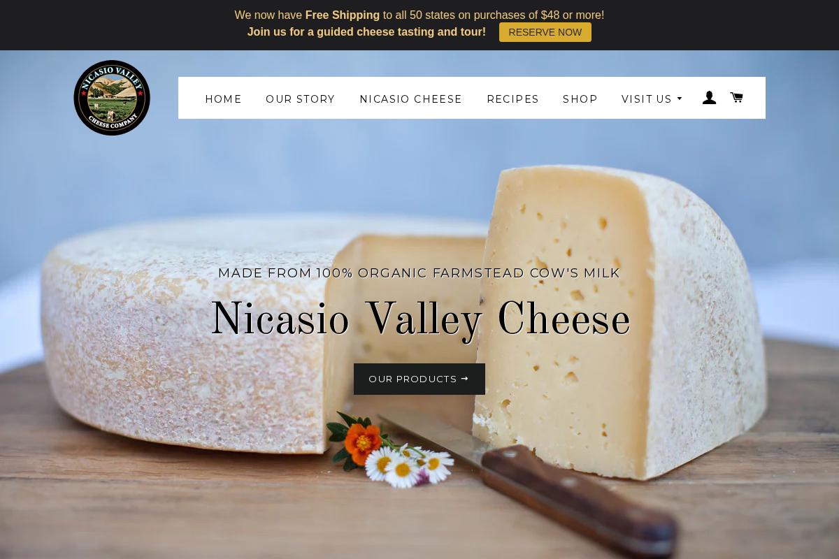 nicasiocheese.com homepage screenshot