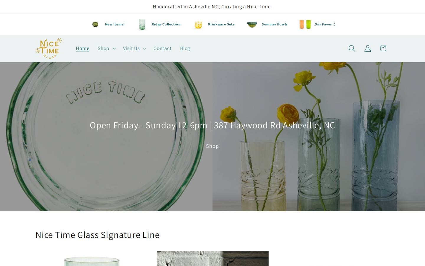 nicetimeglass.com homepage screenshot