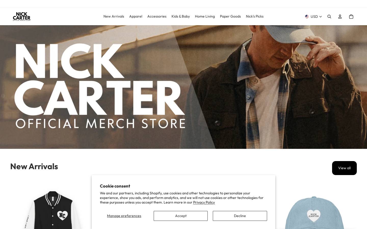 nickcartermerch.com homepage screenshot