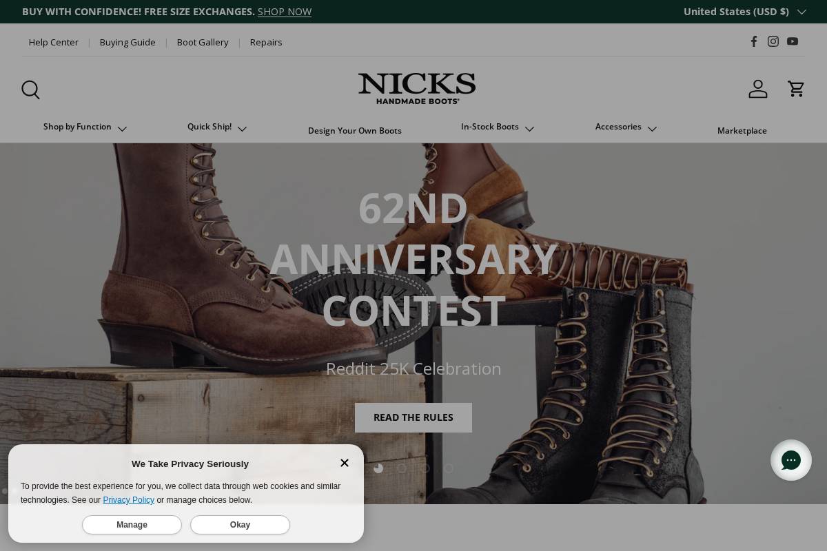 Nick's Custom Boots homepage screenshot