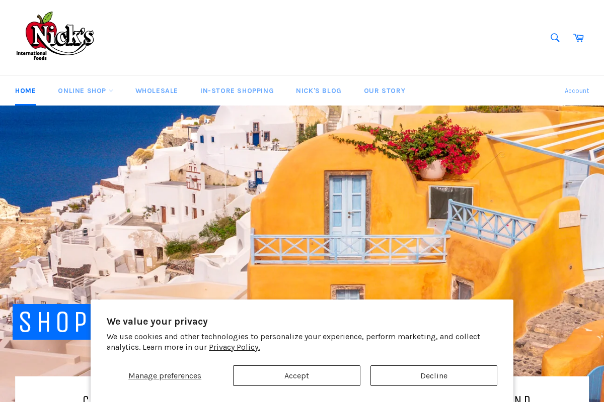 nicksinternationalfoods.com homepage screenshot