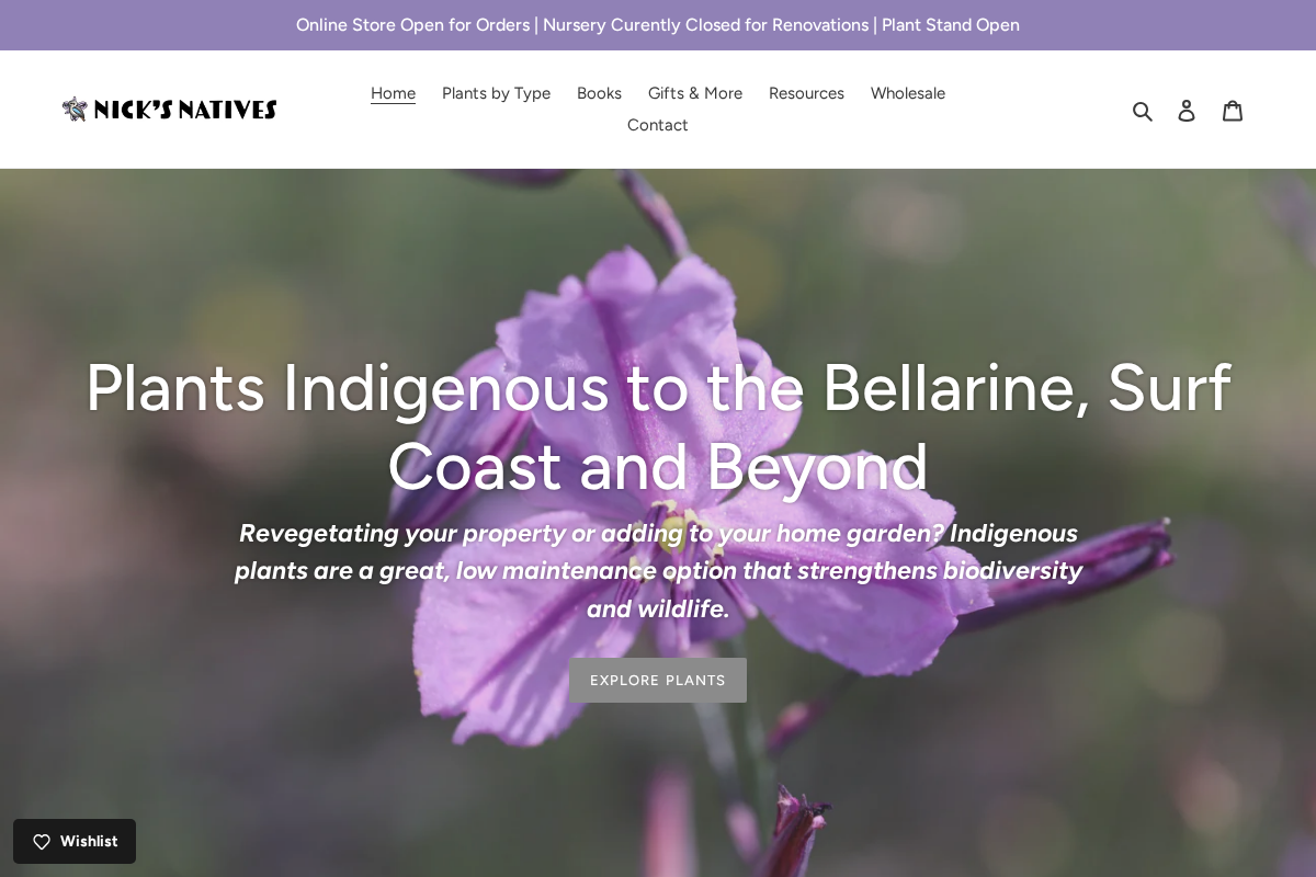 Nick's Natives homepage screenshot