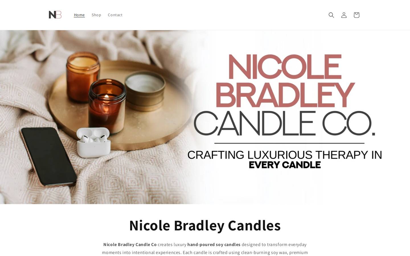 nicolebradleycandles.com homepage screenshot