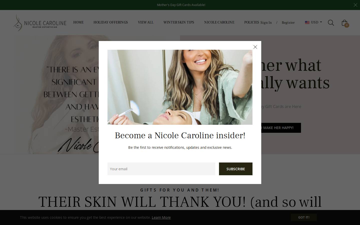 nicolecarolineshop.com homepage screenshot