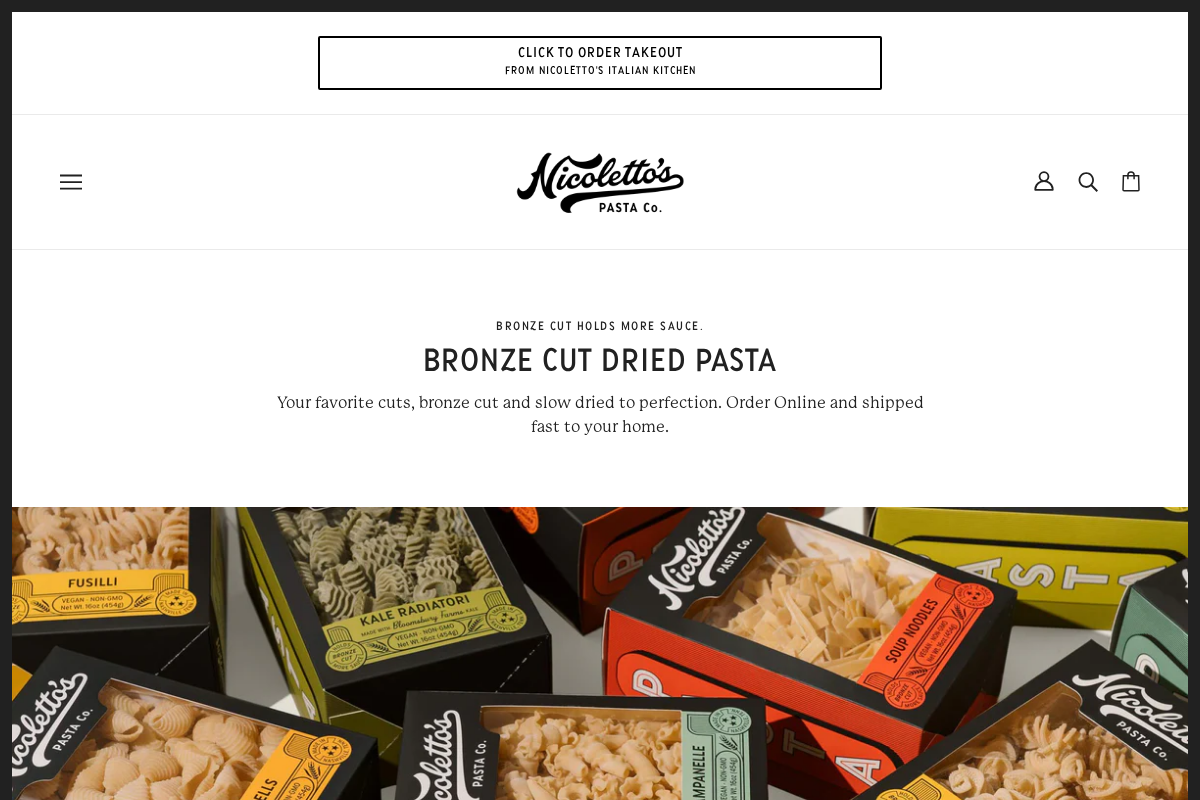 Nicoletto's Pasta Co. homepage screenshot