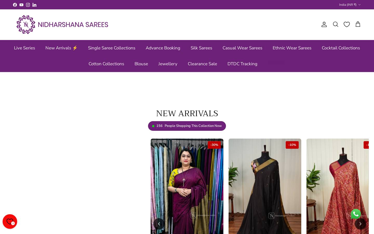 nidharshanasarees.com homepage screenshot