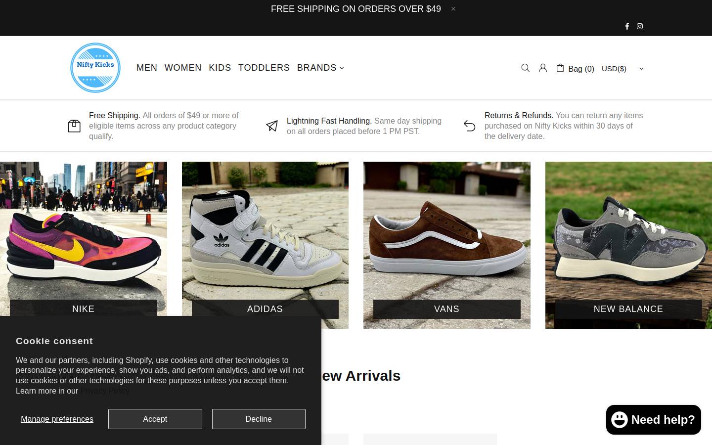 niftykicks.com homepage screenshot