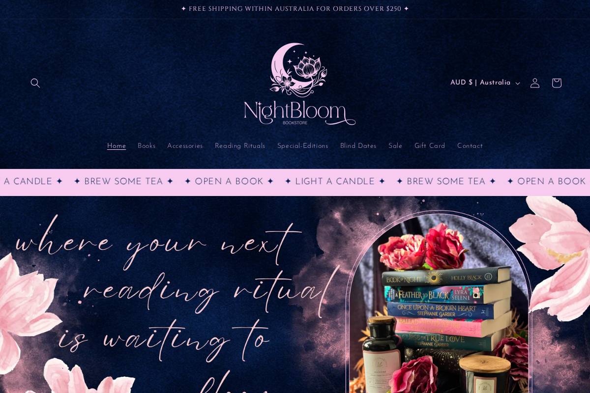 nightbloombookstore.com homepage screenshot