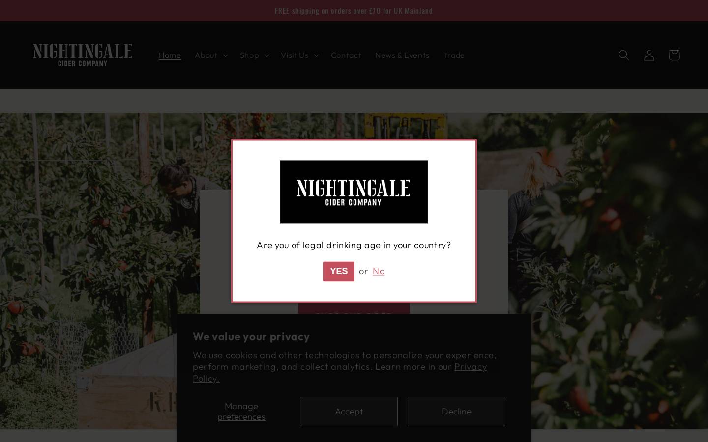 nightingalecider.com homepage screenshot