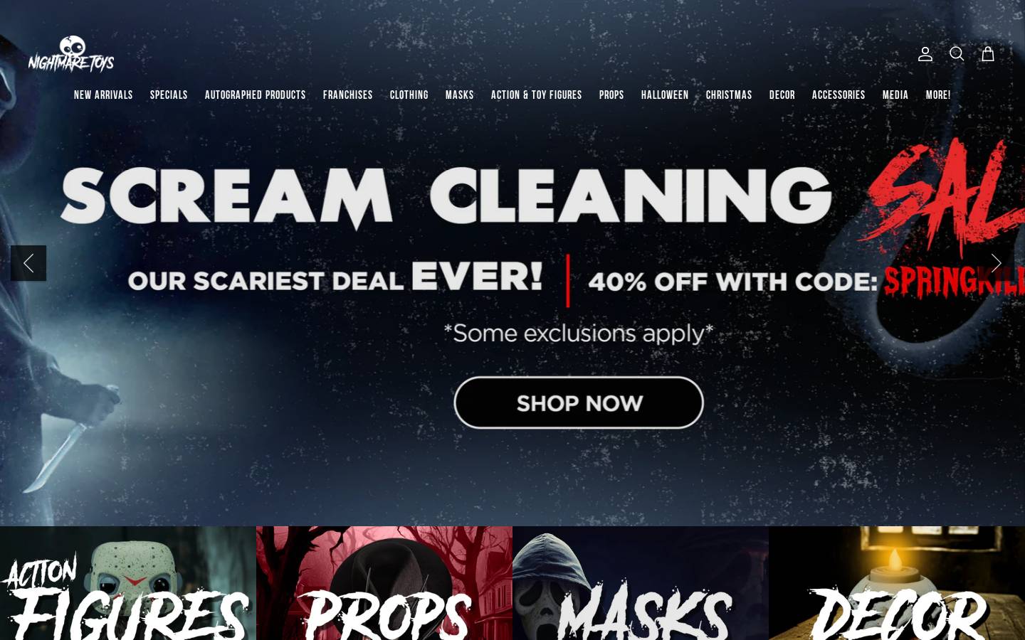 nightmaretoys.com homepage screenshot