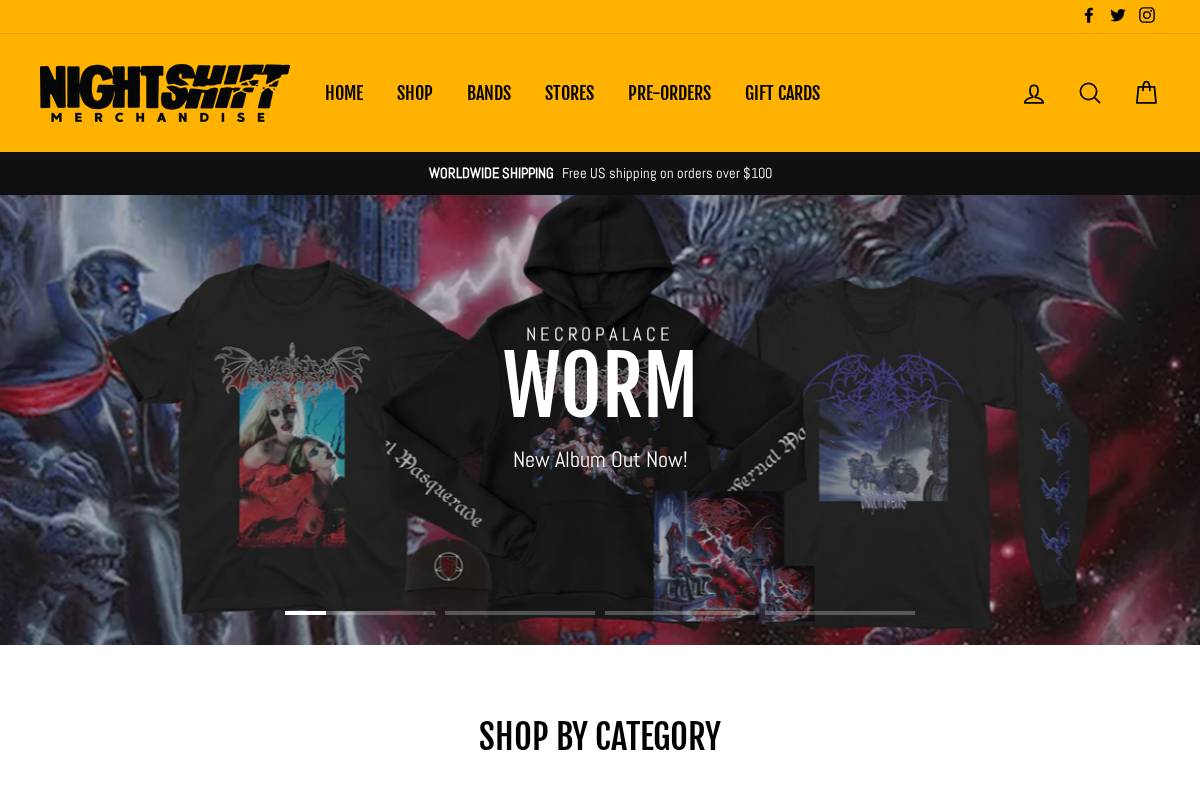 Nightshiftmerch homepage screenshot