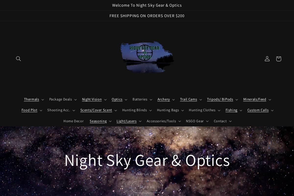 nightskygearoptics.com homepage screenshot