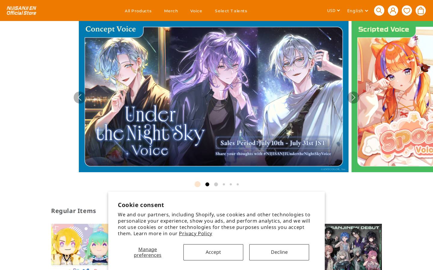 Nijisanji Store homepage screenshot