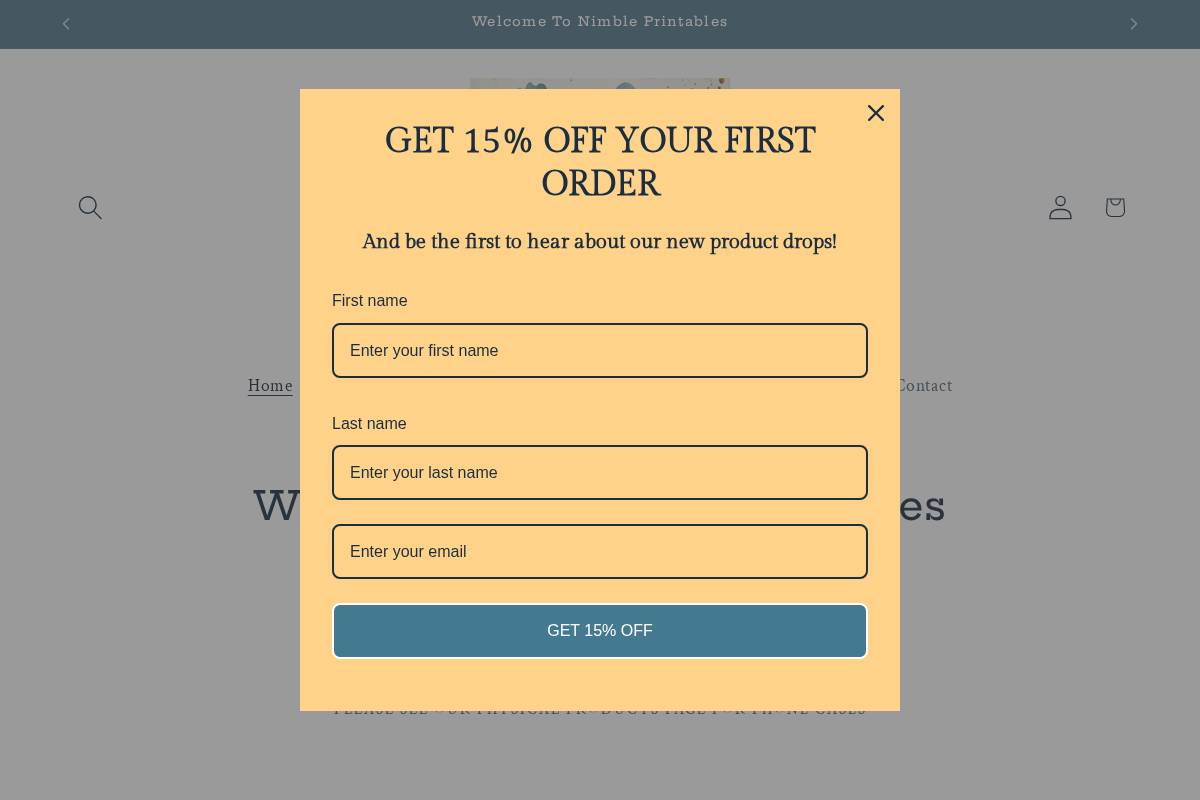 nimbleprintables.com homepage screenshot