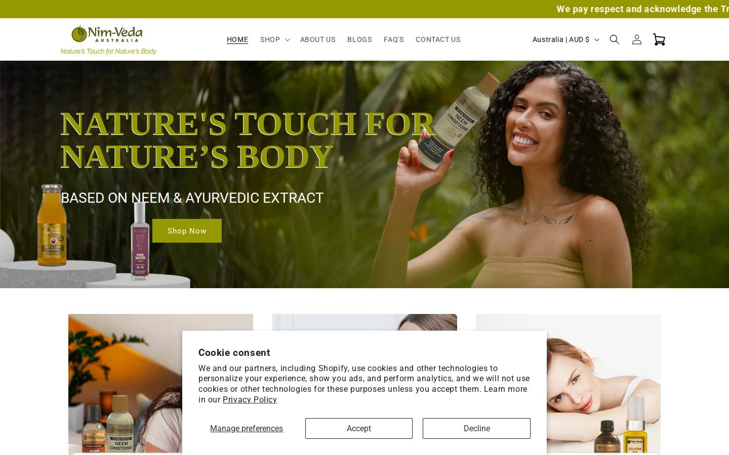 Nim-Véda Australia homepage screenshot