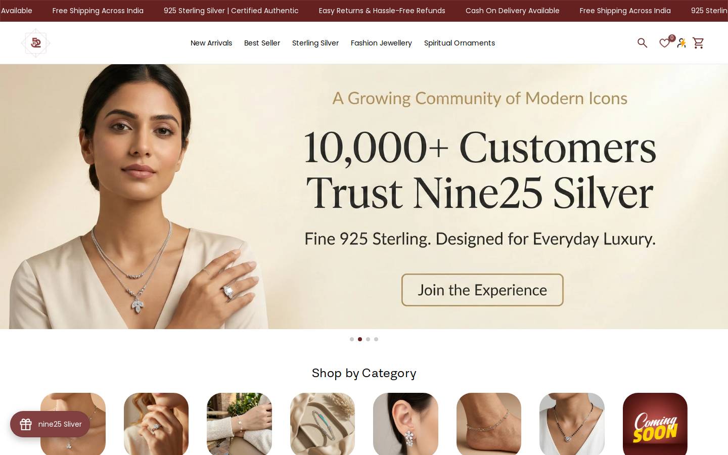 nine25silver.com homepage screenshot