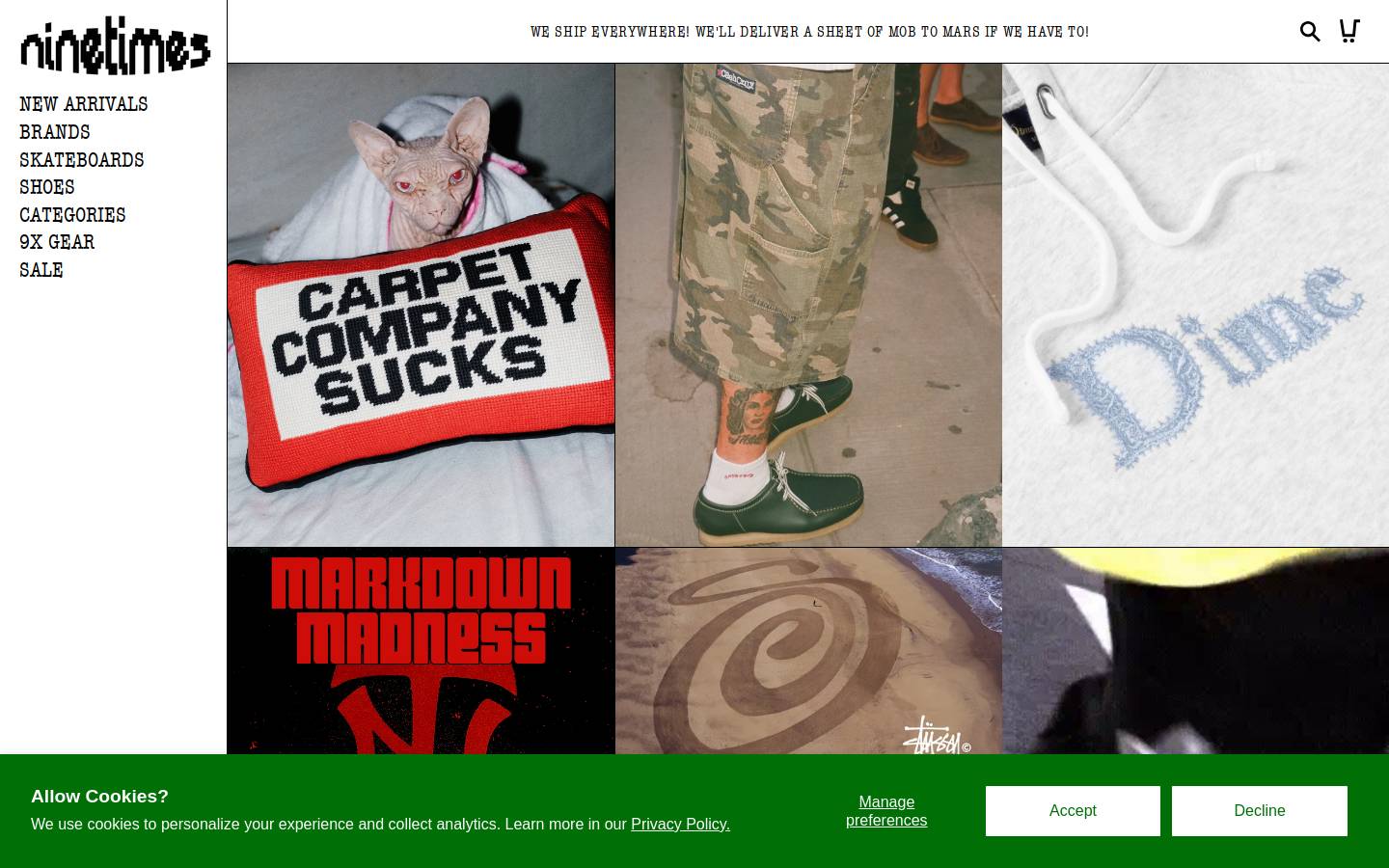 ninetimesskateshop.com homepage screenshot