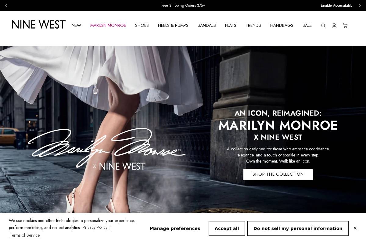 Nine West homepage screenshot