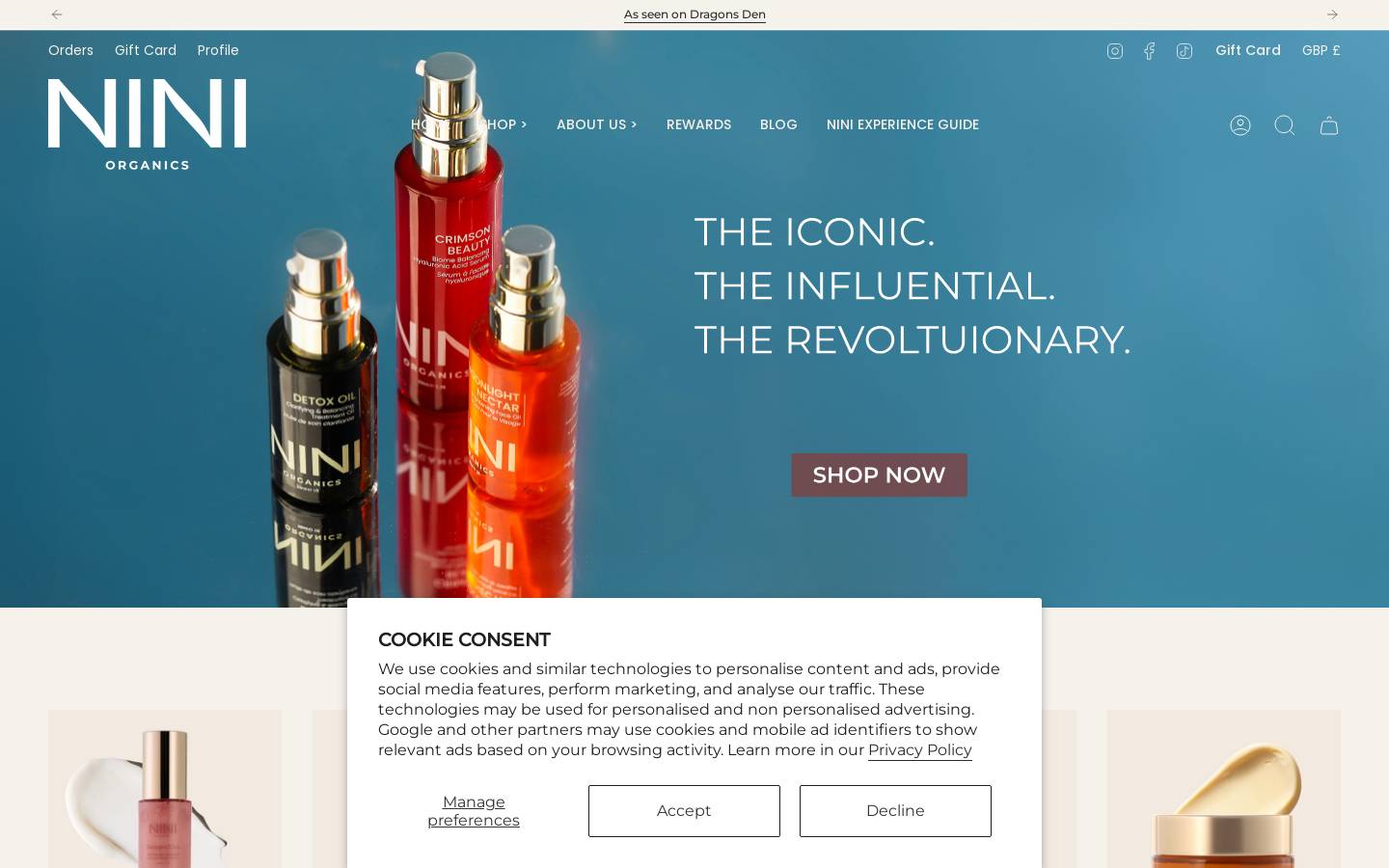 NINI Organics homepage screenshot