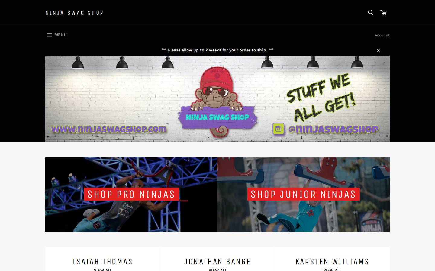 ninjaswagshop.com homepage screenshot