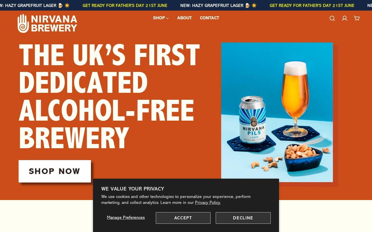 Nirvana Brewery homepage screenshot