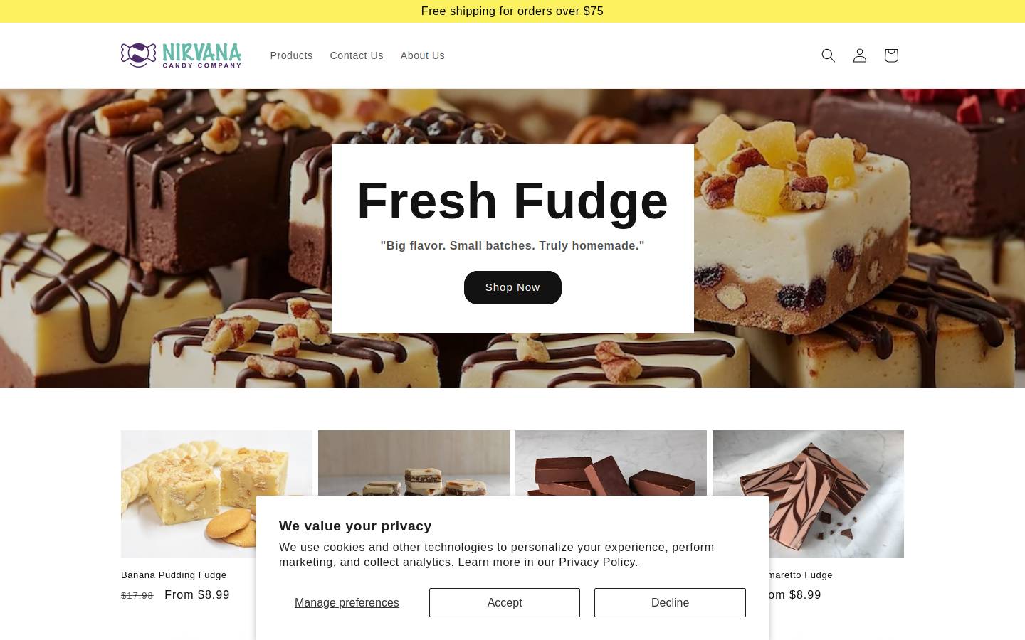 nirvanacandy.com homepage screenshot