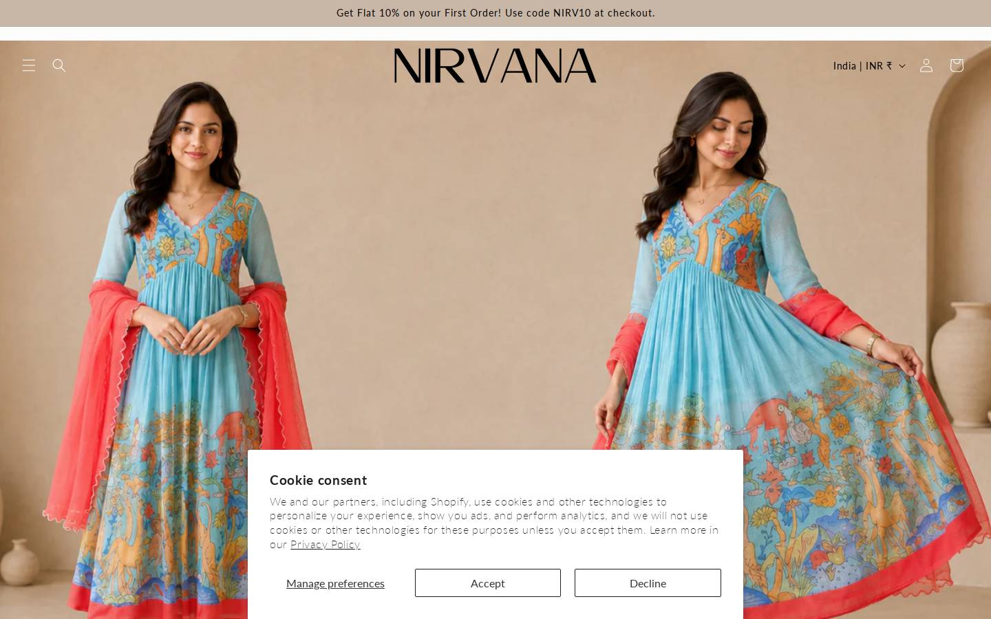 nirvanastores.com homepage screenshot