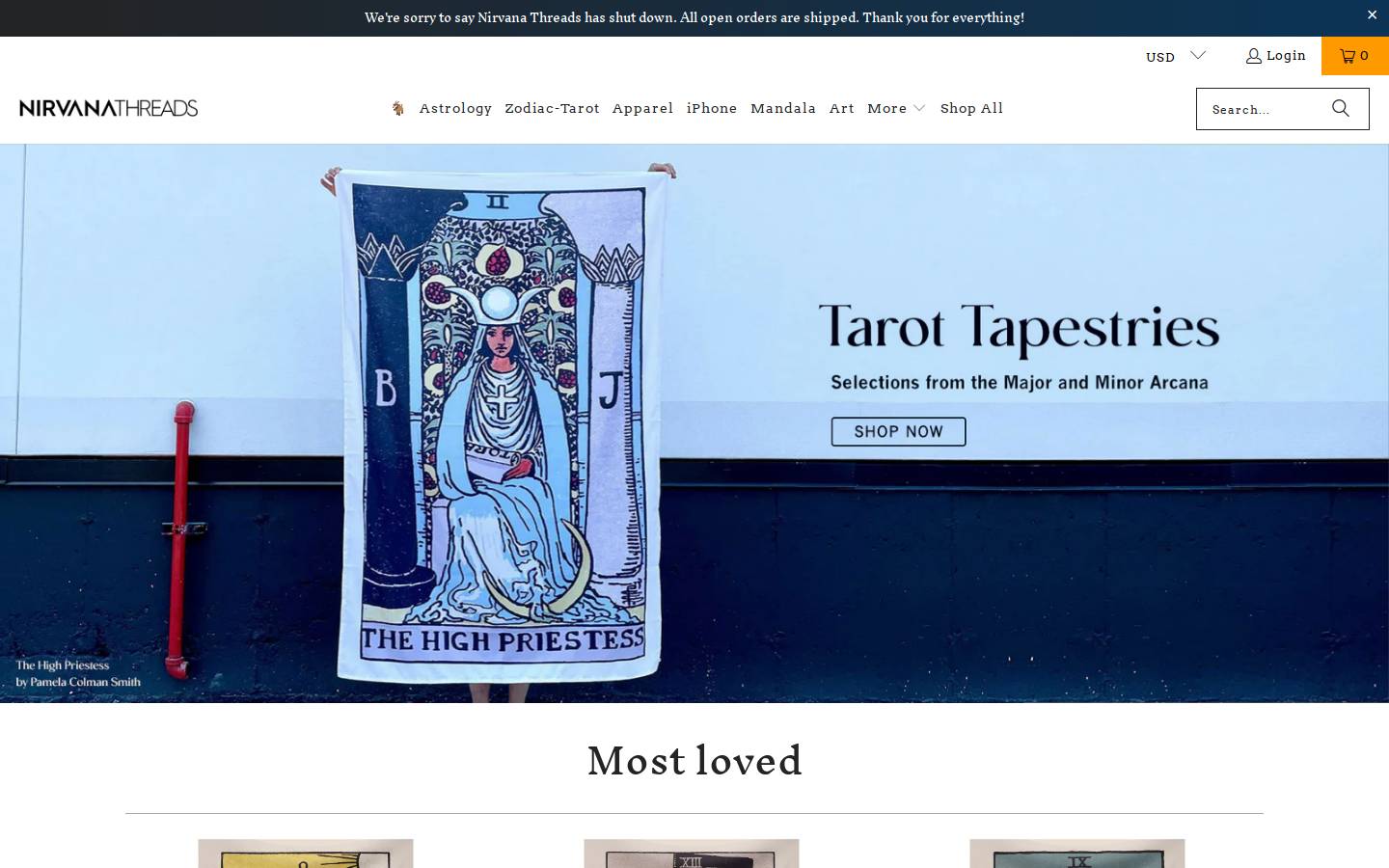 Nirvanathreads homepage screenshot