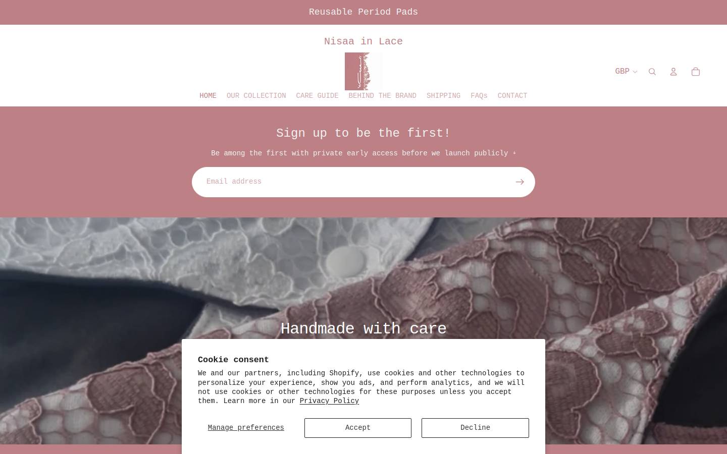 nisaainlace.com homepage screenshot