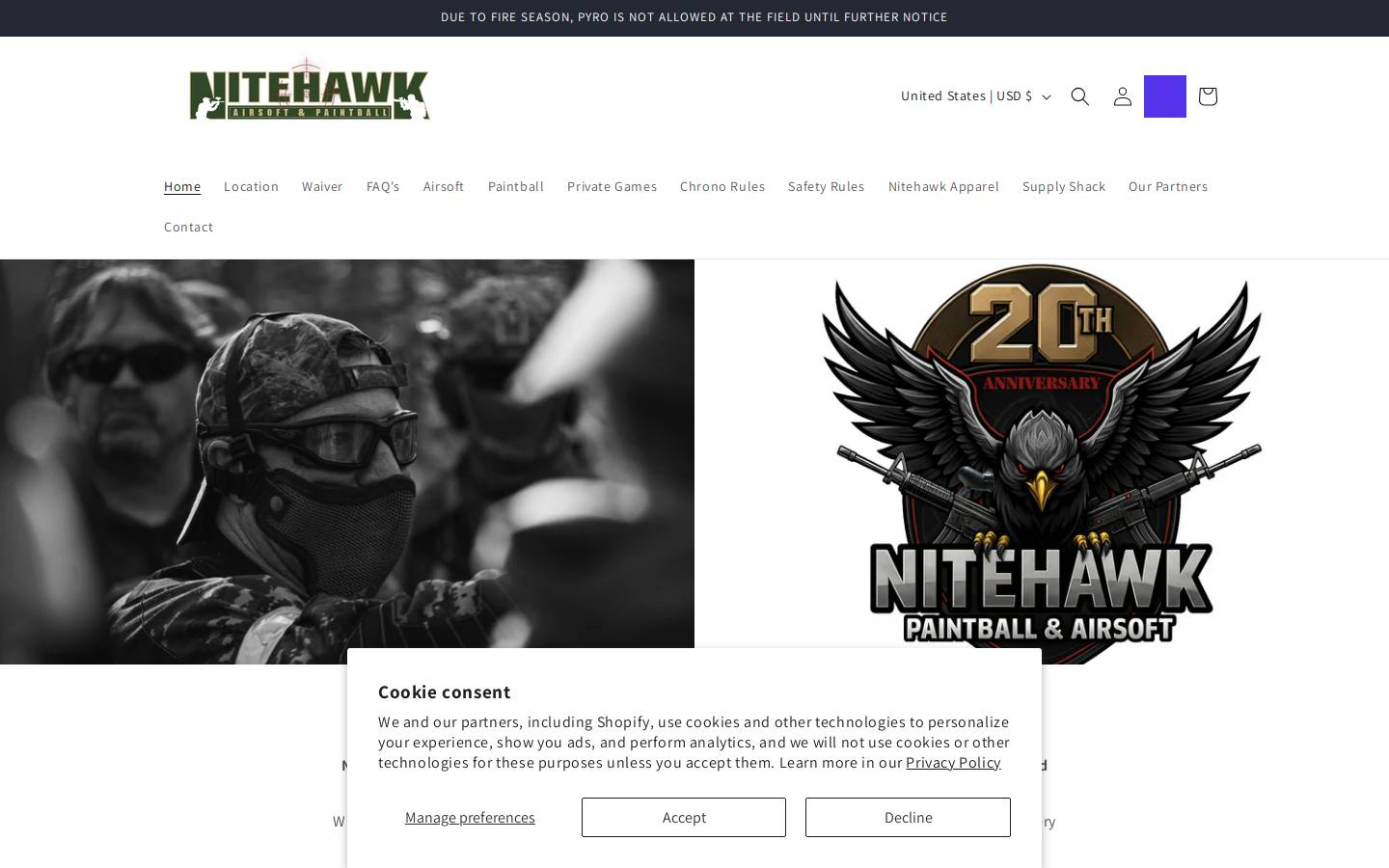 nitehawkpaintball.com homepage screenshot