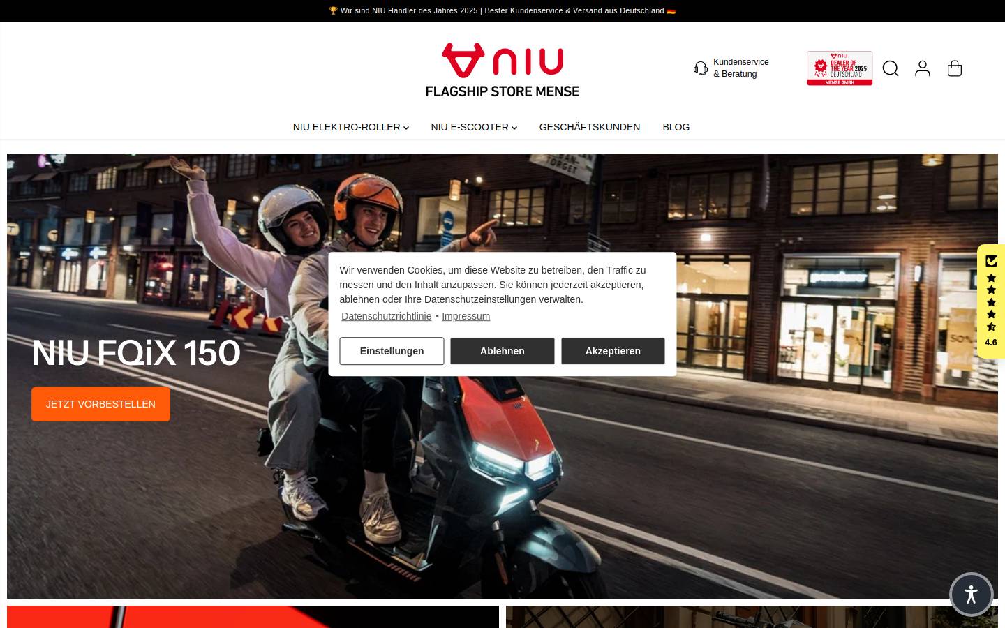 Niu Guetersloh homepage screenshot
