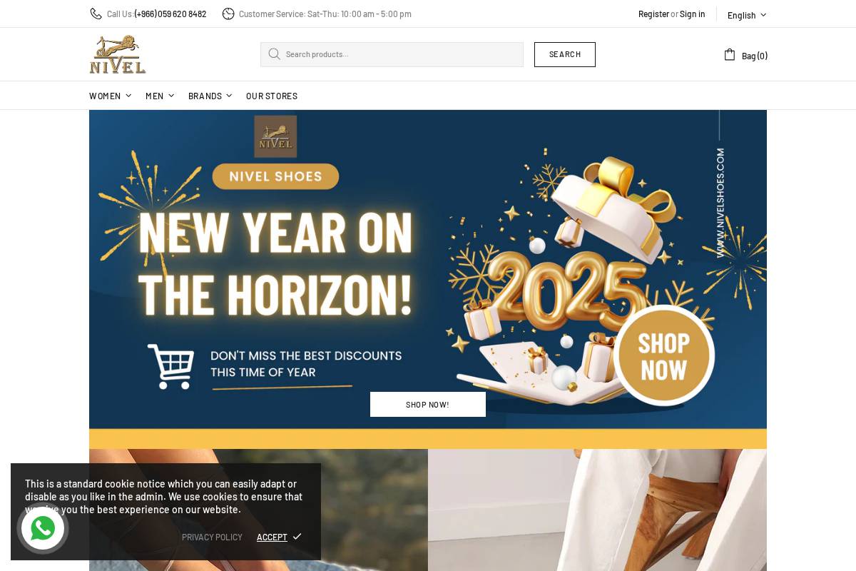 Nivelshoes homepage screenshot