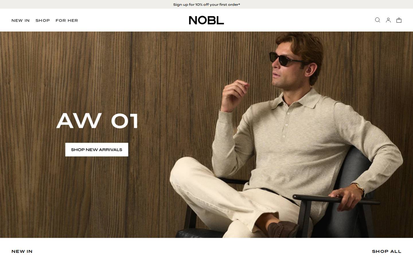 NOBL Clothing homepage screenshot