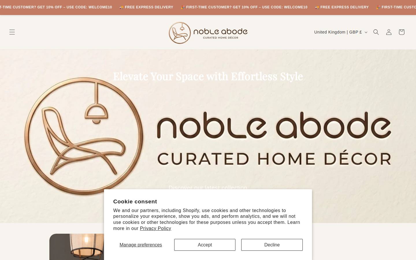 nobleabode.shop homepage screenshot