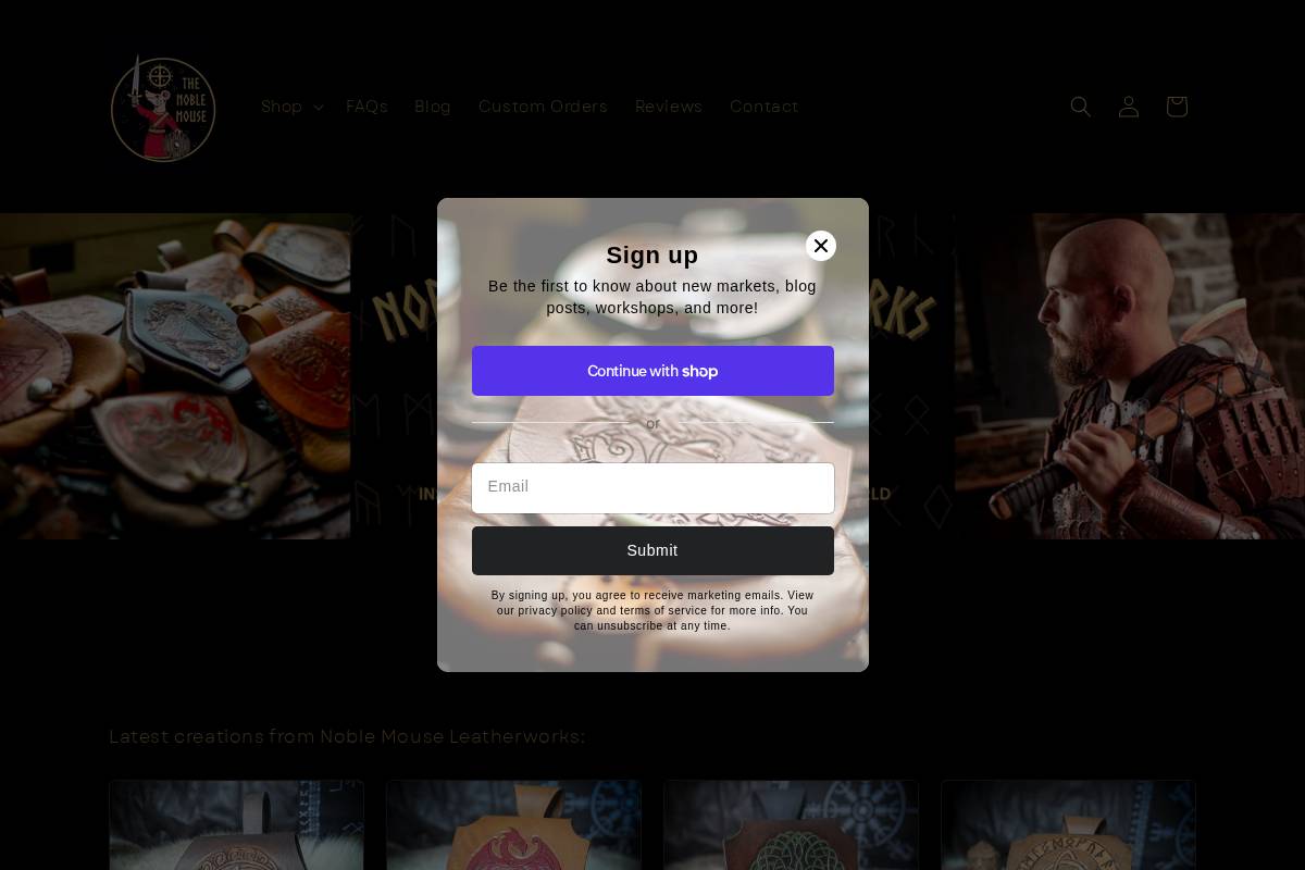 noblemouseleatherworks.com homepage screenshot