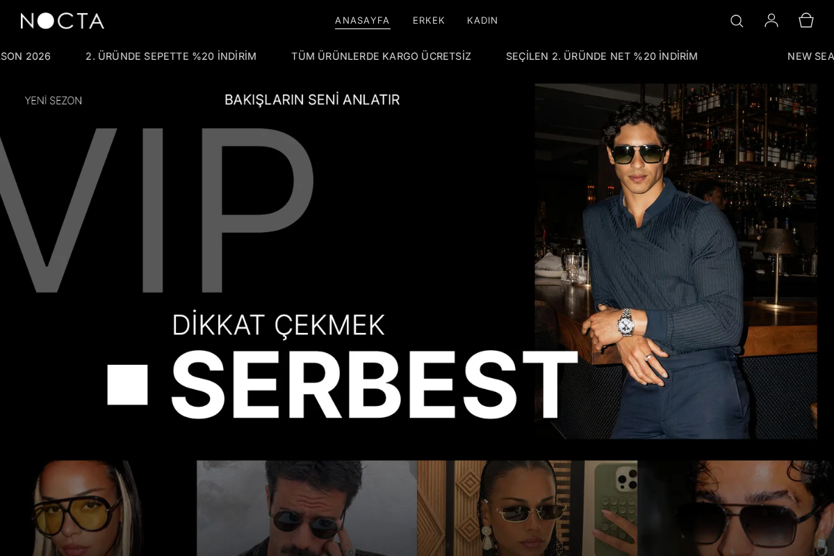 NOCTA Gözlük homepage screenshot