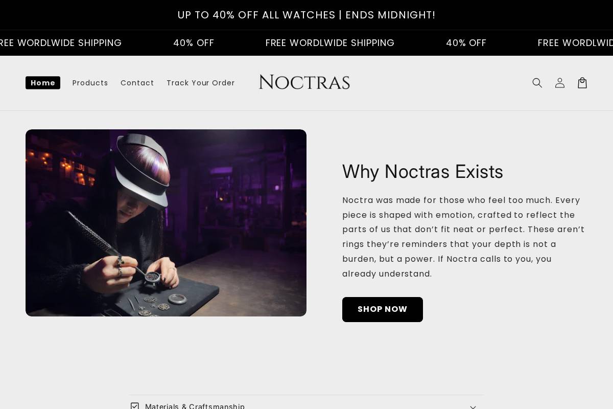 Noctras homepage screenshot