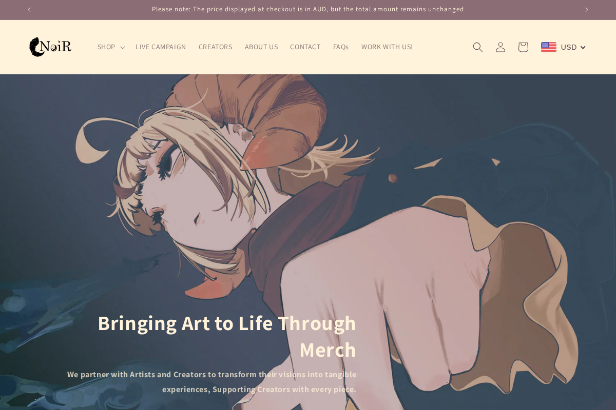 NoiR Clothing homepage screenshot