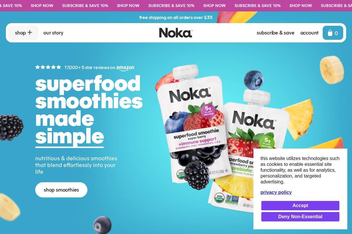 nokaorganics.com homepage screenshot