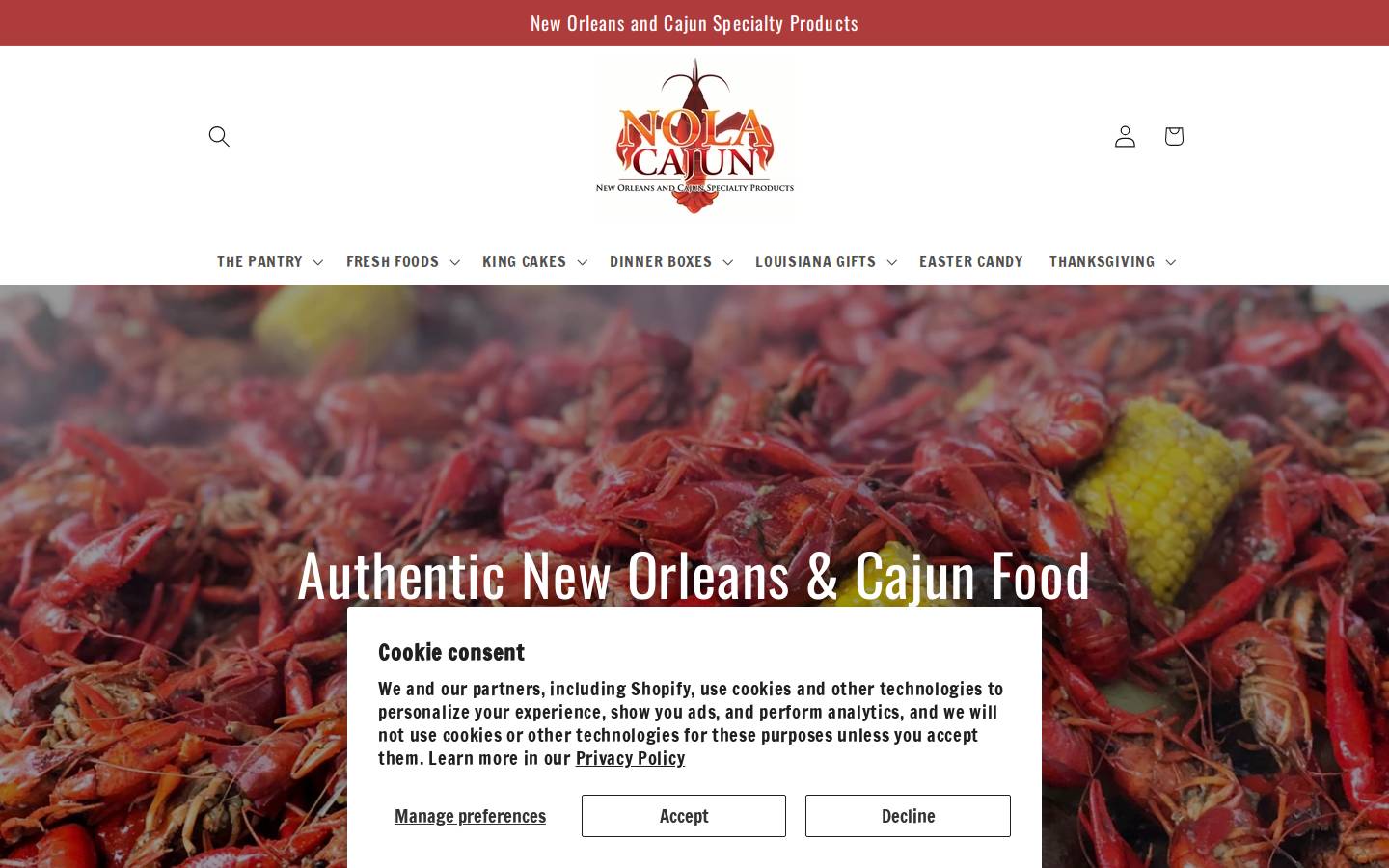 www.NolaCajun.com homepage screenshot